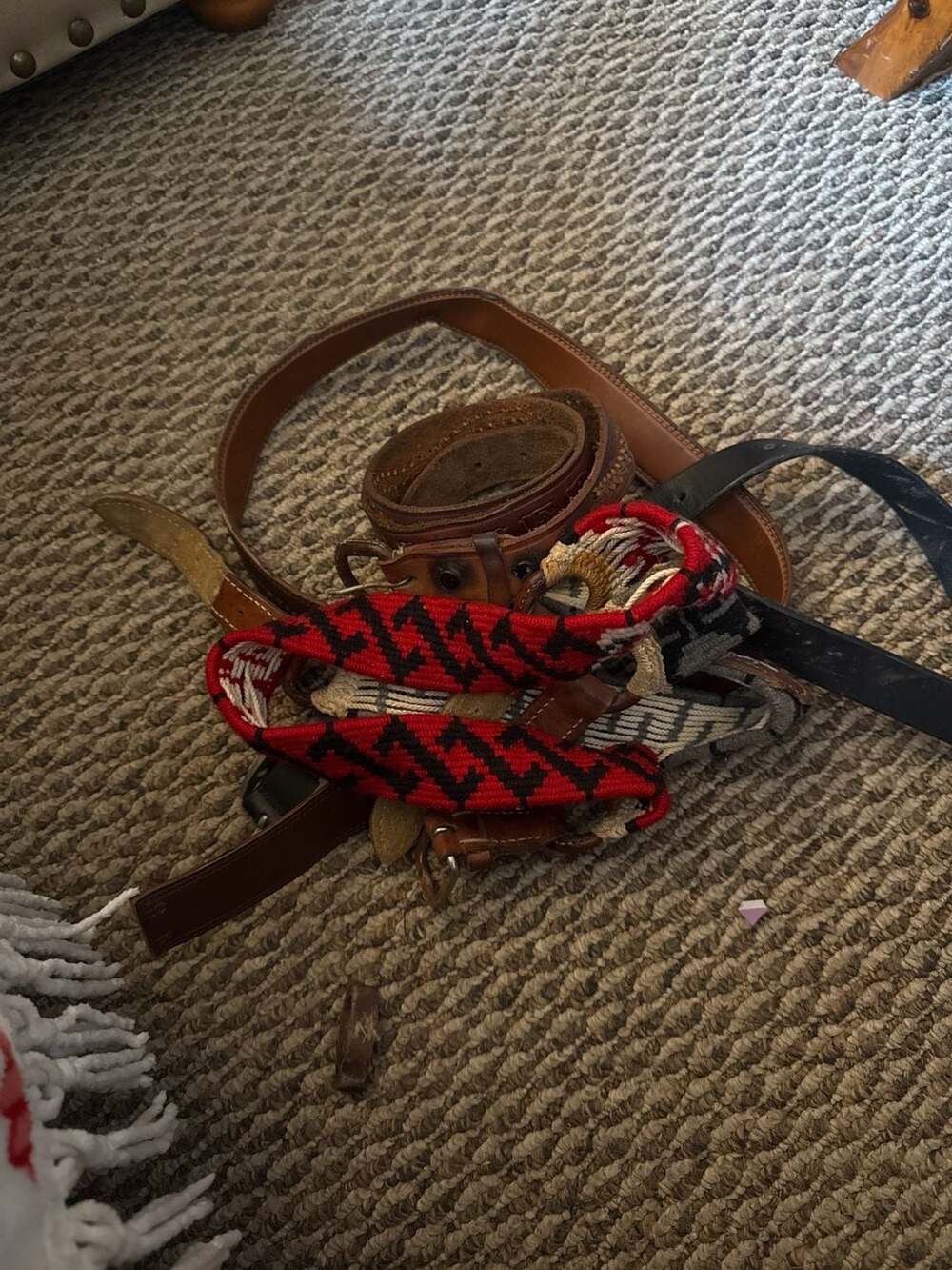 Vintage Handcrafted Mohair and Tooled Leather Western Belt with Geometric Aztec